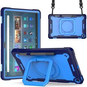 zukof Case for Fire Max 11 inch Tablet 13th Generation 2023 Release Hybrid Shockproof 360 Rotating MultiFunctional Ring Stand Case with Shoulder Straps BlueBlue
