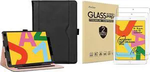 ProCase iPad 10.2" Case 2019 7th Generation iPad Leather Case Bundle with 2 Pack iPad 10.2 7th Gen Tempered Glass Screen Protector
