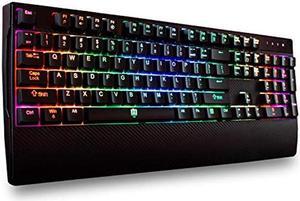 Deco Gear Mechanical Gaming Keyboard, Anti-Ghosting, Ergonomic Fixed Palm Rest, Full Customizable RGB Backlit, Carbon Fiber Design, Outemu Blue Switch, Wired, Black