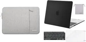 MOSISO Compatible with MacBook Air 13 inch Case 2022-2018 Release A2337 M1 A2179 A1932, Plastic Hard Shell&Vertical Sleeve Bag&Keyboard Cover&Screen Protector&Storage Bag, Black&Gray