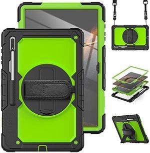 Dteck for Samsung Galaxy Tab S8 Ultra 2022 Tablet 14.6" Case with Buit-in Screen Protector, Military Grade Shockproof Case w/360 Rotating Hand Strap & Kickstand for Samsung Tab S8 Ultra 14.6"- Green