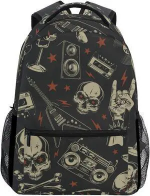 ALAZA Punk Skull Rolk Music & Guitar Large Backpack Personalized Laptop iPad Tablet Travel School Bag with Multiple Pockets