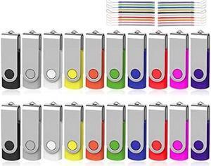 AreTop 20PCS 2GB Flash Drive Pack, USB 2.0 Wholesale Swivel Thumb Drive Bulk Pendrive USB Memory Stick Swivel Jump Drive for Data Storage (2GB,20 Pack Mix Color)