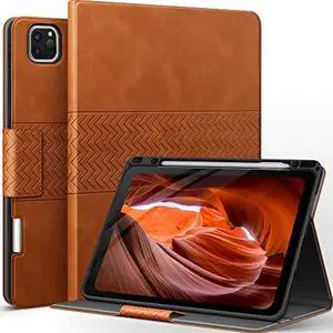 auaua Case for iPad Pro 12.9 6th/5th/4th/3rd Generation, Stand Cover with Pencil Holder, Auto Sleep/Wake, Vegetal Leather (Brown)