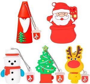 5 Pack USB Flash Drive Christmas Style 32GB New Year Gifts for Family and Friends, BorlterClamp USB 2.0 Drive Memory Stick of Santa Claus Christmas Tree Snowman Patterns Cute Pen Drive