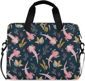 DerlonKaje Axolotl & Sea Weed Aquarium Laptop Case 15.6 inch, Cute Laptop Bag, Waterproof Laptop Sleeve, Laptop Briefcase for Women & Men