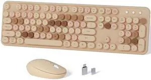 Colorful Wireless Keyboard and Mouse Combo, Retro Typewriter Style Keyboard, Full-Size with Cute Keycaps, 2.4GHz Plug and Play Connection for Windows, Mac, Laptop, PC, Desktop (Milky Tea Colorful)