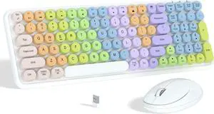 Links9+ Colorful Wireless Keyboard Mouse Combo, Gradient Rainbow Colors 100 Keys and 2.4GHz Optical Mouse Connection for Windows, Mac, Laptop, PC, Desktop (White Colorful)