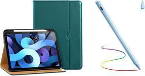 DTTO for iPad Air 5th/4th Generation Case, Premium Leather Folio Stand Cover with Pencil Holder, and Stylus Pen for iPad Air 10.9 inch 2022/2020, Green and Light Blue