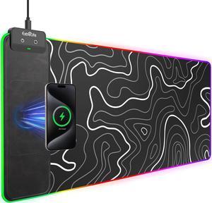 ExtreLife Wireless Charging RGB Gaming Mouse Pad, 31.5"x15.7" XXL Large Desk Mat, Desk Pad for Gamer, 9 Light Modes, Stitched Edges, Non-Slip Rubber Base, Waterproof, Computer Keyboard Mat, Black