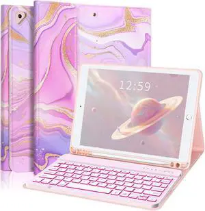 FUWANG iPad 9th Generation Case with Keyboard 10.2 inch - 7 Colors Backlit Detachable Keyboard Case for iPad 8th Gen/7th Gen/iPad Pro 10.5"/iPad Air 3rd Gen with Pencil Holder (Gilt Pink)