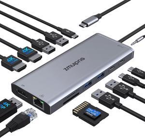 USB C Docking Station Dual Monitor HDMI for Dell HP, USB C Hub HDMI Adapter Docking Station 3 Monitors Thunderbolt 3 to 2 HDMI 4K,DP,Ethernet,6 USB,PD,SD/TF, Audio, Laptop Docking Station for Surface