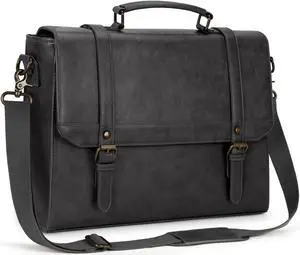 IGOLUMON Messenger Bag for Men 15.6 inch Vintage Leather Waterproof Laptop Briefcase Large Computer Laptop Bag Leather Satchel Bag Retro Shoulder Bag, Grey