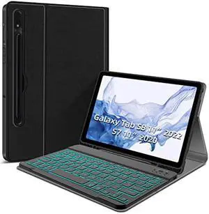 JUQITECH Backlit Keyboard Case for Samsung-Galaxy-Tab S8 S7 11 Case with 7 Color Backlit Wireless Detachable Keyboard for Galaxy Tab S8 SM-X700/X706 2022 S7 SM-T870/T875/T876 2020 11" Tablet Cover
