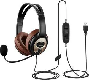 emaiker Utra Comfort USB Noise Canceling Headset with Microphone, Over-Ear Stereo Computer Headphones with Mic for Laptop Dragon Dictation Teams Conference Office Work Skype Zoom Meeting Call