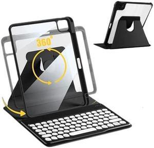 AnMengXinLing Keyboard Case for iPad 9th/8th /7th Generation, iPad 10.2 2021/2020/2019 Rotating Case with Keyboard, Detachable Round Keys Clear Cover with Pencil Holder, Black
