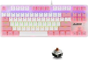 Lomiluskr AK40 Compact Wired Mechanical Keyboard, 87 Anti-ghosting Keys, Small and Portable, Mixed Color Backlit (Pink&White, Brown Switch)