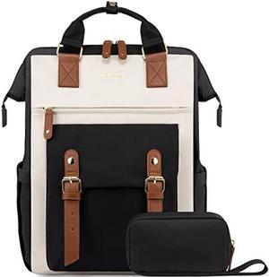 LOVEVOOK Laptop Backpack for Women Work Travel Computer Backpacks Purse, Nurse Bag Teacher Business Laptop Bag, Fashion College Backpack Casual Daypack, 15.6 Inch, Black-Beige-Brown