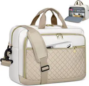 NEWHEY Laptop Bag 17.3 Inch Laptop Briefcase for Women Men Waterproof Shoulder Messenger Bag Large Computer Bag for Business Office Work College, Khaki&Beige