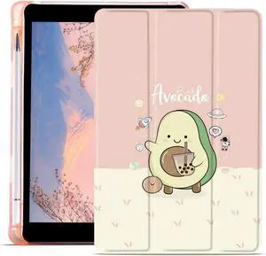 JOYLAND Cute Avocado Pad Case for iPad 2022/iPad 10th Generation, Full Body Protective with Pencil Holder, Smart Folding Case Clear, Auto Wake/Sleep Cover, 10.9 Inch, Pink
