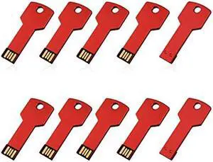 RAOYI 10 Pack 4GB USB Flash Drive USB 2.0 Metal Key Shape Memory Stick Thumb Drive Pen Drive-Red