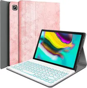 Wineecy Backlit Keyboard Case for Samsung Galaxy Tab S5e 10.5" 2019, 7 Colors Backlight Detachable Wireless Keyboard & PU Folio Stand Cover Case for SM-T720, SM-T725, SM-T727 Tablet (Pink)