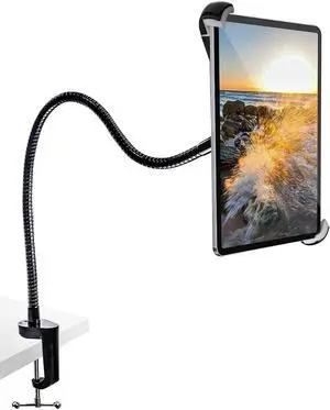 woleyi Gooseneck Large Tablet Stand, Heavy Duty Aluminum Long Arm Desk Tablet Holder, Flexible Arm Clip Tablet Mount for iPad Pro 9.7, 10.5, 12.9 Air, Galaxy Tabs, Surface Pro/GO and 9.5-14.5" Tablets