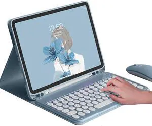 HENGHUI Keyboard Mouse for Galaxy Tab S6 Lite 10.4 inch Keyboard Case Cute Round Key Color Keyboard Wireless Detachable BT Keyboard Cover with S Pen Holder (Black+White)