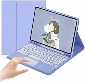 AnMengXinLing Keyboard Case for iPad Air 5 2022/Air 4 2020-Touchpad Detachable Keyboard with Pencil Holder -Slim Leather Folio Smart Cover for iPad Air 5th/4th 10.9 inch, Purple