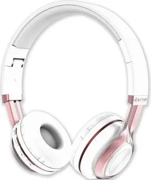 Aduro Resonance Wireless Headphones with Microphone Foldable Over The Ear Headphones with Mic Rechargeable Wireless Headset - White/Rose Gold