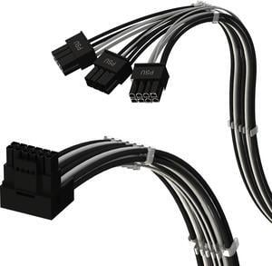LINKUP - AVA Right Angle PCIE 5.0 16Pin (12+4) to 3x8Pin | 16AWG Sleeved | Compatible with RTX40 & RTX30 FE | Designed for ASUS/EVGA PSUs Only | 70cm