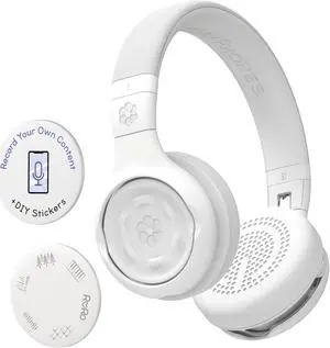 STORYPHONES Kids Bluetooth Foldable Headphones: Use Wired or Wireless for Travel, Education, and Screen-Free Entertainment | Intro Bundle with ZenDisk and PlayShield (White)