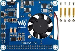 Power Over Ethernet (C) for Raspberry Pi 4B/3B+, POE HAT Board with Cooling Fan,Support IEEE 802.3af/at-Compliant Network,5V USB-A & 12V Header Outputs to Use More Peripherals