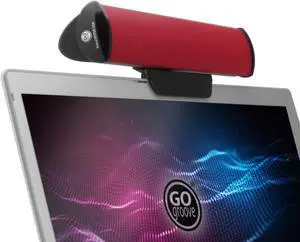 GOgroove SonaVERSE USB Speakers for Laptop Computer - USB Powered Mini Sound Bar with Clip-On Portable External Speaker Design for Monitor, One Cable for Digital Audio Input and Power (Red)