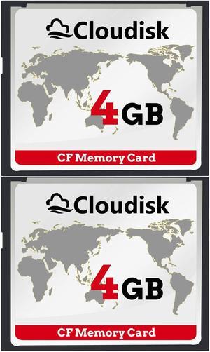 Cloudisk Pack of 2 Compact Flash Card 4GB CF 2.0 Card Performance for DSLR Camera,Vintage Digital Camera and Industry Equipment(4GB)