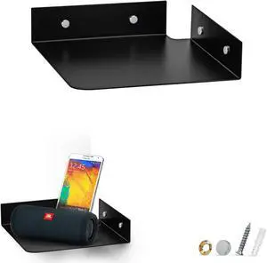 8" Metal Corner Wall Mount Shelf for Baby Monitors, Security Cameras, Sonos Speaker, Also For Wif Routers, Decor, Plants, Router, Photos, Kitchen, Bathroom, Cable Box & More, Universal (Black)