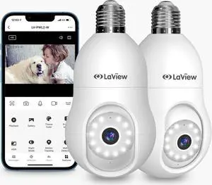 LaView 4MP Bulb Security Camera 2.4GHz,360° 2K Security Cameras Wireless Outdoor Indoor Full Color Day and Night, Motion Detection, Audible Alarm, Easy Installation, Compatible with Alexa (2 Pack)