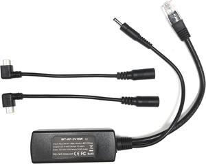 PoE Texas 802.3af Power over Ethernet PoE Splitter + MicroUSB Connectors, 5 Volts 10 Watts Output & Gigabit Data - for 5V Power to Tablets, Dropcam, Raspberry Pi, Right & Left Angle MicroUSB Adapters