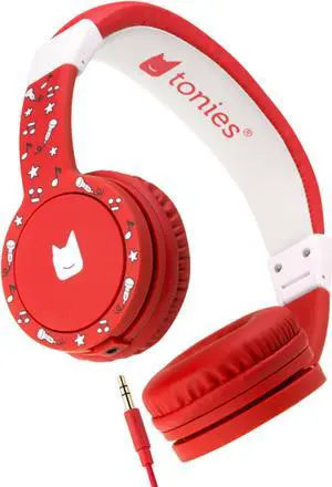 Tonies Foldable Wired Headphones for Kids - Comfortably Designed to fit On-Ear - Works with Toniebox and All 3.5mm Devices - Red