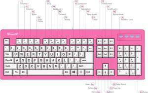 vitalASC 104-Key Large Print USB Wired 7ft, Spill-Resistant, Hot Pink and White, Durable Keyboard for Laptop, Mac, TV, and Computer (Pink)