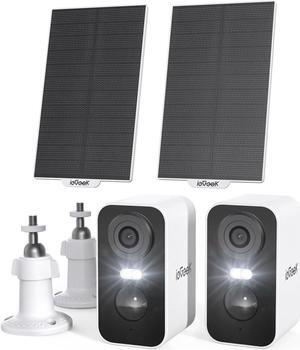 ieGeek Solar Security Cameras Wireless Outdoor, 2 Pack 2K WiFi Battery Camera System for Home Surveillance, Battery Powered Cam with 3MP Color Night Vision, PIR, AI, 2-Way Talk, IP65, Works with Alexa
