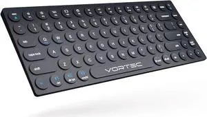 Vortec Rechargeable Bluetooth Wireless Multi Device Keyboard | Connect 3 Devices Simultaneously | Compatible with iPad, iPhone, Android Phone & Tablet, Mac, PC (Black)