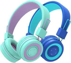 iClever [2 Pack BTH02 Kids Wireless Headphones - Online Schooling Headphones for Kids with MIC, Volume Control Adjustable Headband - Children Headsets for School iPad Tablet Airplane PC, Green/Blue