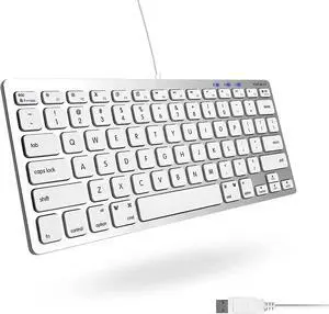 Macally Small Wired Keyboard for Mac and Windows - 78 Scissor Switch Keys Compatible Apple Keyboard - USB Mini Keyboard That Saves Space and Looks Great - Plug and Play Wired Mac Keyboard - Aluminum