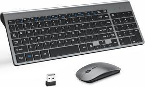 Wireless Keyboard and Mouse with Mouse Pad Ultra Slim Combo, MOOJAY 2.4G USB Quiet Compact Scissor Switch Keyboard Mice Set with Cover, 2 AA and 2 AAA Batteries, for Laptop/PC/Windows - Gray Black