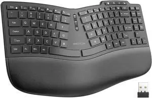 OMOTON Ergonomic Wireless Split Keyboard, Cushioned Wrist Rest, Rechargeable, USB Connectivity, 2.4G Membrane Silent Keyboard for Windows/PC, Classic Black