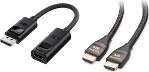 Cable Matters 8K DisplayPort 1.4 to HDMI 2.1 Adapter with 4K 120Hz or 8K 60Hz, Unidirectional DisplayPort to HDMI 2.1 Cable Adapter in Black & Premium Braided 48Gbps Ultra HD 8K HDMI Cable 6.6 ft / 2m