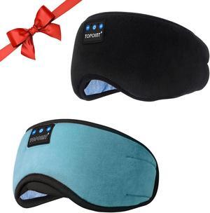 TOPOINT Sleep Headphones, Bluetooth Sleep Mask with Bluetooth Headphones Cotton Sleeping Headphones Bluetooth Eye Mask with Microphone Hands Free Light Blackout for Side Sleepers Father's Day Gift