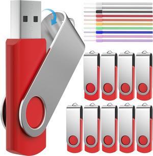 Thumb Drive 2GB Bulk 10 Pack Flash Drives - Multipack 2 GB Pen Drive Fold Data Storage USB 2.0 Memory Stick Zip Drive - Swivel Red PenDrive Jump Drives Data Storage with 10pcs Lanyards by FEBNISCTE