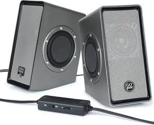 GOgroove Laptop Computer Speakers - SonaVERSE O2 USB Powered Desktop Speakers with Dual Passive Bass Woofers, Built-in Volume Dial, Sleek Compact Design for Small Desks and Mobile PCs (Black)